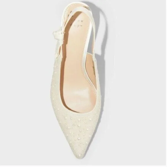 a new day NWT Milan Pearl Embellished Ivory Slingback Heels Bridal Formal Dressy - Picture 2 of 6